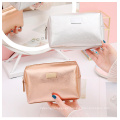 Luxury Modella Small Cross Stripe PU Leather Cosmetic Bag Women, Travel Rose Gold Makeup Bag Custom Private Label Metal Logo